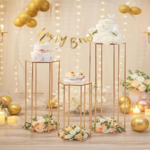 Gold Hexagon Pedestal Stands: Set of 3
